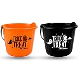 AKH® Halloween Trick or Treat Cauldron Bucket | 22cm | Pack of 2 | Plastic Candy Collection Bucket with Handle | Perfect for Halloween Parties, Trick-or-Treating, and Spooky Decorations
