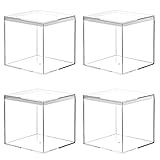 Kamehame Acrylic Display Box with Lid Clear Small Boxes 4 Pcs 10 x 10 x 10 cm / 3.9 x 3.9 x 3.9'' Square Cube Boxes Storage Containers Organiser for Candy Pill Jewelry Makeup and Gift Box