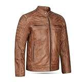 Leatherick Mens Distressed Tan Brown Genuine Leather Cafe Racer Biker Jacket Retro Style Vintage Jacket (UK, Alpha, XL, Regular, Regular)