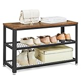 VASAGLE Shoe Bench, Shoe Rack with 2 Shelves, Shoe Organiser, 30 x 73 x 45 cm, Entryway Living Room Hallway, Steel Structure, Industrial Style, Rustic Brown and Black LBS73X