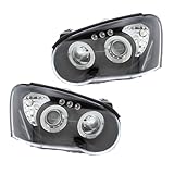 XYZ Parts Projector Upgrade Headlights Black Inner With Twin Angel Eyes Halo Compatible With Subaru Impreza 2003-2005 Blob Eye Boxed Pair Replacements