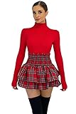 Crazy Girls Womens Shirred Waist RARA Skirt, Red Check, SM (UK 8-10)