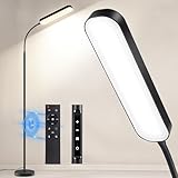 OUTON LED Floor Lamp 15W 1500LM, Dimmable Adjustable Modern Standing Light with 4 Color Temperature, Remote & Touch Control, 1 Hour Timer for Reading Living Room Bedroom Office Sewing (Black)