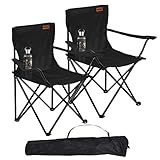 Rainberg Folding Camping Chairs, Comfortable Heavy Duty Structure, Extra Wide Garden Chair with Hard Armrest, Foldable Fishing Chair Outdoor Fold up, Cup Holder with Carry Bag. (Pack of 2, Black)
