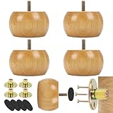 Minnhua 4 Pcs Furniture Legs Wooden Furniture Feet 5cm Solid Wood Furniture Feet Sofa Legs Round Bun Feet with 4 Screws Wooden Bun Feet for Furniture Chair Feet Sofa Couch Ottoman Coffee Table Cabinet