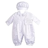 Lito Angels Infant Baby Boys Christening Gowns & Clothing Baptism Outfit Satin Romper White Suit with Hat Age 6-9 Months