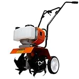 Petrol Cultivator Rotavator Cordless Garden Tiller 52CC 1.65kW 4000RPM 3HP 2 Stroke 1.2L Tank 4 Steel Blades 30cm Working Width 20cm Depth Portable Lawn Soil Digging Weed Removal PPE & Tool Kit Incl.