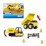 Mini Classics - Tonka 2-Pack (Metal Movers Dump Truck and Bulldozer with 3 Traffic Cones and Barrier Fence), Ages 3+ for Boys and Girls, Ideal for Kids, Toddlers