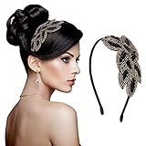 Sibba 1920s Headbands for Women Head Bands Accessories Crystal Bridal Wedding Black Headpiece 20s Rhinestone Flapper Vintage Hair Valentines Accessory for Girls Costume Prom Party Retro (Black Gold)