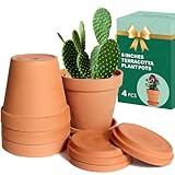 vensovo 15cm Clay Pot for Plant with Saucer - 4 Pack Large Terra Cotta Plant Pots with Drainage Hole, Flowerpot with Tray, Terracotta Planter for Indoor Outdoor Plant