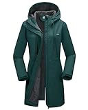 33,000ft Women’s Softshell Jacket with Hood Waterproof Ladies Functional Jacket Fleece Lined Windbreaker Breathable Raincoat Hooded Long Coats for Cycling Hiking Outdoor Dark Green XL