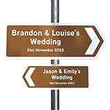 Personalised Metal Wedding Sign - Brown Road Arrow Direction Sign, Wedding Plaque