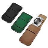 LELE LIFE 3 Pack Leather Watch Pouch, Watch Travel Case with Suede Lining and Leather Insert, Single Storage Roll for Men Women