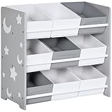 ZONEKIZ Kids Storage Unit Toy Box Organiser Bookshelf w/Nine Removable Baskets, for Bedroom, Nursery, Playroom - Grey