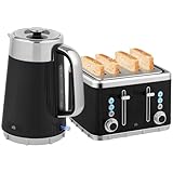 HOMCOM Electric Stainless Steel Kettle and Toaster Set, 3000W 1.7L UK Strix Thermostat Fast Boil Kettle w/Limescale Filter, Cool Touch Body, 4 Slice Toaster with 7 Browning Levels, Crumb Tray, Black