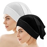 2PCS Hijab Cap Women Hijab Undercaps No Slip Stretch Bonnet Cap Turban Tube Inner Beanies for Islamic Muslim(Black+white, 11.41×7.08 Inches)