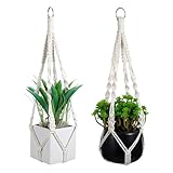 Nogeqi 2 Pack Macrame Plant Hanger Indoor, Handmade Woven Boho Plant Hanger Without Pot 20‘’ Hanging Macrame Plant Holder, Macrame Hanging Planter No Tassels for Indoor Outdoor Home Decor (Ivory)