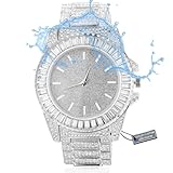 HALUKAKAH Moissanite Diamond Gold Watch for Men,Luxury Platinum White Gold Plated,Basic Waterproof,Starlight Sparking Dial with Square Diamonds,Iced Out,24cm Wristband,Giftbox Included