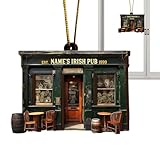 Penlimly Irish Bar Ornaments,Irish Pub Christmas Tree Wooden Ornaments - Rear View Mirrors Ornament, Ireland Green, Festive Decoration for Front Door