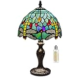 MIAOKE Stained Glass Lamp Table Lamp Stained Crystal Bead Style Table Light, Handmade Desk Bedside Table Night Lamp, Antique Art Craft Gifts Lover Kid Living Room Bedroom Desk Ligh(Green Dragonfly)