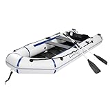 SEDOL 10FT Inflatable Assault Boat – Heavy-Duty PVC Dinghy with Aluminium Oars & Pump – 330kg Capacity Raft for Fishing, Camping, Survival, Rescue, Lake, River, Open Water (Off-White)