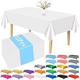 PLULON 15Pcs White Tablecloth Plastic Table Cover 137 x 274cm Rectangle Table Cloth for Graduation Birthday Baby Shower Wedding Party Home Kitchen Dining Table Decorations