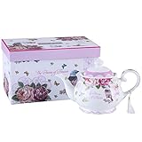 Tea Pots, Large Teapot Milk Jug Sugar Bowl Afternoon Tea Set Teapots Set New Bone China Vintage Flora Gift for Her 1300ml (Teapot Bird Rose Butterfly)