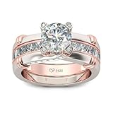 Jeulia Diamond Band Rings for Women cz Sterling Silver Interchangeable Ring Sets Wedding Engagement Anniversary Promise Ring Bridal Sets (rose gold, O-½)