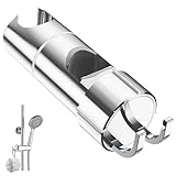 Alyvisun Shower Head Holder with 2 Hooks for 20.5-23.5mm Shower Heads, Adjustable Shower Head Bracket for 16-27mm Slide Rod, Chrome Plated Shower Holder Replacement