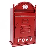 Funerom Vintage Wall Mounted Post Box Metal Mailbox 22.9 x 14 x 37 cm, Rustic Red