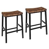 HOOBRO Bar Stools Set of 2, Kitchen Breakfast Stools Height 60 cm with Footrests, Industrial Counter Bar Chairs with Saddle Seat for Dining Room, Kitchen, Counter, Rustic Brown and Black EBF02MD01