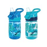 Nuby Incredible Gulp Water Bottle - No Spill Active Toddler Sippy Cup | 360ml / 12oz | Carry Handle | Dishwasher and Microwave Safe | Suitable Beaker for 18 Months Plus (Dinosaurs, Pack of 2)
