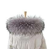 HEZHU Detachable Faux Fur Hood Trim Collar Replacement Fluffy Collar for Winter Coat (Grey)