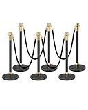VEVOR Stanchion Post, 6 Pcs Crowd Control Barrier with 4 Black Velvet Ropes, 5 ft Stainless Steel Stanchion Post Queue with Sand Injection Hollow Base for Theater, Party, Wedding, Exhibition, Black