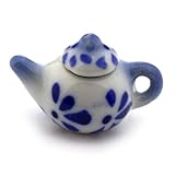 2 x MyTinyWorld Dolls House Miniature Handmade Blue Spotted Ceramic Teapots