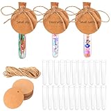 36 Clear Plastic Test Tubes with Lids,Plastic Transparent Test Tubes with Corks,Small Sample Tube Vases for DIY Craft Plants Flowers Liquids Sweets Candy Beads(16x100mm) + 36 Lables & 10m Hemp Rope