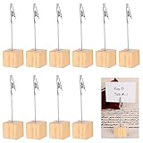 Memo Clip Holder 10 Pieces, Picture Holder with Clips, Stand Wooden Card Table, vertical Note Cube for Photos, Primary Color