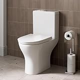Affine® Arles Modern Bathroom Cloakroom Close Coupled Toilet Short Projection WC Toilets Soft Close Seat Dual Flush Cistern D Shape Pan, White Gloss