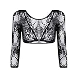 EMOTTOS Women Lace Shrug Top, Open Front V Neck Cropped Top, Sheer Mesh Lace Bolero Shrug with Hook-Eye Closure, Embroidered Floral Wedding Bolero Going Out Party for Dress, Black, XL