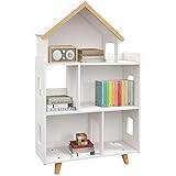 ZONEKIZ Toy Storage Shelf, 3 Tier Children Bookcase, Kids Bookshelf with Six Cubes, for Playroom, Nursery, Bedroom, Kids Room - White