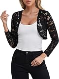 fuinloth Bolero Shrugs for Women Lace Cardigan Wedding Long Sleeve Elegant Black