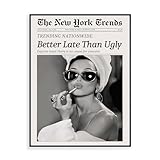 Dazzlewall New York Trends Wall Art, Black and White Newspaper Better Late Than Ugly Funky Feminist Poster for Living Room Bedroom 12x16 in Unframed