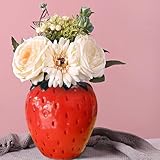 Cute Strawberry Flower Vase, Ceramic Strawberry Shaped Vase Fun Fruit Decor for Home Kitchen Bathroom