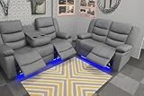 Madrid Leather Electric Recliner Sofa With Cupholders - Leather Sofa - 3+2 Seater - USB Charging Ports - LED Lights (Grey, 3+2 Seater)