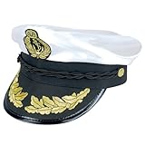 Navy Captain Hat - Unisex Party Hats for Adults, Marine, Admiral and Captain's Hat for Men and Women, Funny Sailor Accessory, Fancy Dress Costume, Hen and Stag Do, Badge, Braid and Laurel Details