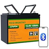 ECO-WORTHY 12V 100AH LiFePO4 Lithium Leisure Battery with Bluetooth, Low Temperature Protection, 6000-15000 Deep Cycles for RV, Campervan, Home Energy Storage