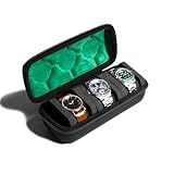 AUKURA Hard Watch Travel Case,3 slots Watch Roll Case Storage and Organizer for Men and Women, with anti-move watch pillow (Black 3slot with green lining)