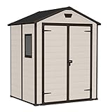 Keter Manor Outdoor Apex Double Door Garden Storage Shed 6 x 5ft Beige Brown Wood effect | Fade Free | All Weather Resistant | Safe and Secure | Zero Maintenance | 15 year Warranty