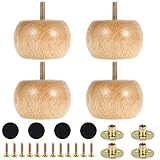 4pcs Wooden Furniture Legs Round Wooden Furniture Feet with 4 Screws Solid Sofa Legs Round Bun Feet 3.1 x 2inch Replacement Cabinet Leg Sofa Replacement Foot Chair Leg for Couch Bed