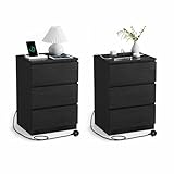VASAGLE KAILYN Collection - Bedside Tables with Power Strip, Set of 2 Side End Tables with Drawers, 2 AC Outlets, 2 USB Ports, for Living Room, Bedroom, Study, Ebony Black LET831B57
